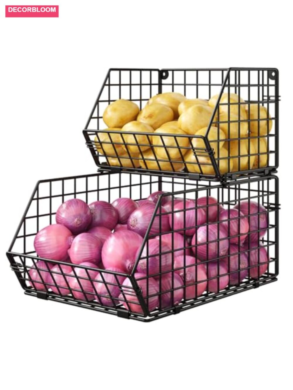 2-Tier Stackable Wire Basket Potato Onion Storage Bin Countertop